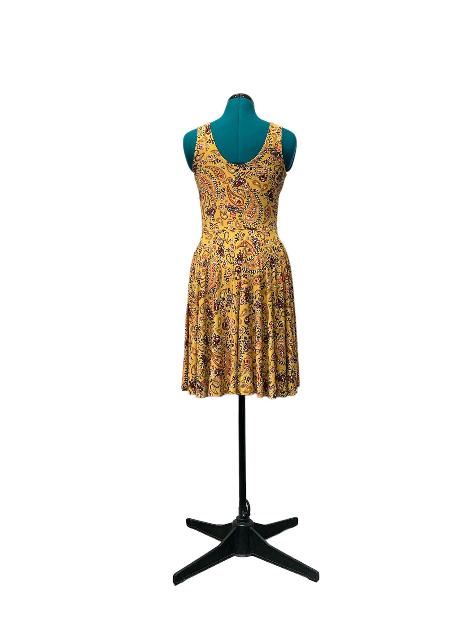 Adult Sleeveless Twirly Dress in Mustard Paisley Size 4