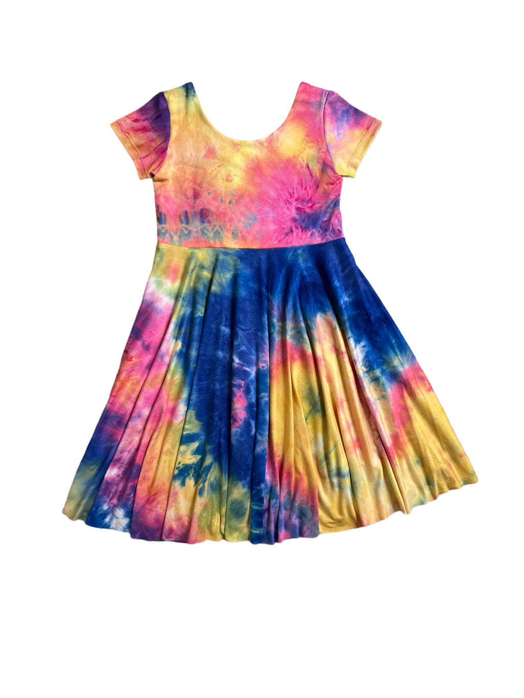 Kids Short Sleeve Twirly Dress in Summer Tie Dye