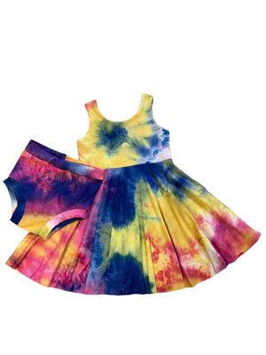 Kids Twirly Dress Set in Summer Tie Dye