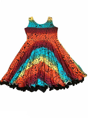 Kids Reversible Twirly Dress in Summer Ombre and Black